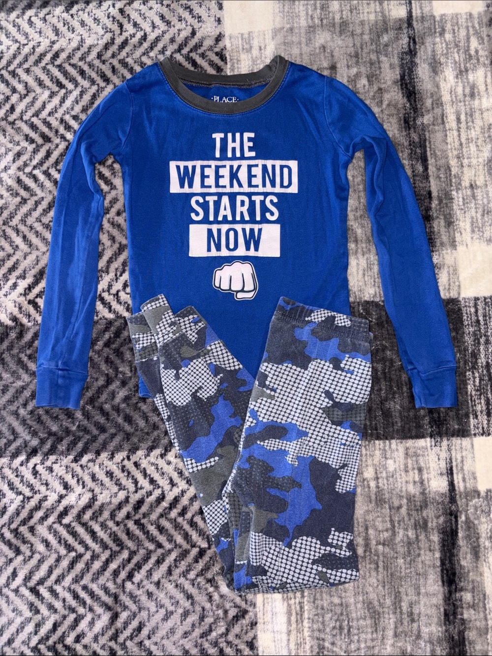 Place Blue and Gray Boys Pajama Set "The Weekend Starts Now"
